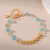 Wheat Ear Chain Blue Crystal 18k Gold Plated Fashion Women Bracelet Jewelry