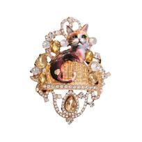 Exquisite Enamel Cat Lapel Pin Light Luxury Imitation Rhinestone Brooch Jewelry Accessories  Gifts