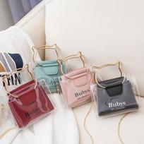 Cat women's bag summer new transparent bag fashion bucket bag single shoulder oblique span mobile phone bag chain small bag mėlyna