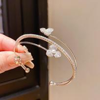 Micro-Set Zirconia Flower Bracelet Multi-Layered Cuff Bangle Luxury Open Bracelet