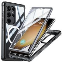 Skirtas „Samsung Galaxy S24 Ultra Plus 5G“ telefono dėklui, magnetinis 360° visiškos apsaugos skaidrus dangtelis su įmontuotu ekranu, atspariu smūgiams For Galaxy S24+