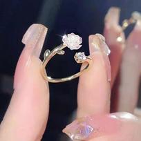 Camellia open ring for women, adjustable light luxury, cute niche design, advanced sense zircon index finger ring, can't lose color