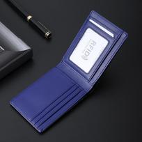 2025 m. vyriška tikros odos mini piniginė su RFID blokavimu, kortelių laikiklis, plonas nešiojamas dizainas su daug kortelių skyrių, maža piniginė doleriams mėlyna