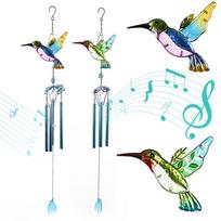 2 vnt vėjo varpeliai Hummingbird laumžirgis kabantis pakabukas su aliuminio vamzdeliais sodo kiemui Green Hummingbird