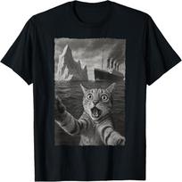 Funny Cat Selfie Titanic Men Women Kids T-Shirt S juoda