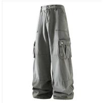 Men's Black Wide Leg Cargo Pants Multi-Pocket Baggy Streetwear Trousers M mėlyna