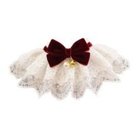 Pet Bandana Adorable Soft Texture Fashionable Flocking Bowknot Lace Dog Cat Collar With Small Bell for Puppy XS vyno raudonos spalvos