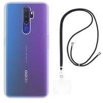 Case and neck strap for Oppo Reno A5 2020 / A9 2020 - Transparent Soft TPU Adjustable Black Cord Phonillico® juoda