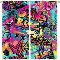 Graffiti Abstract Curtains Cool Spray Painting Street Art Abstract Letter Tagger Underground Theme Window Treatment for Kids 60×150cm