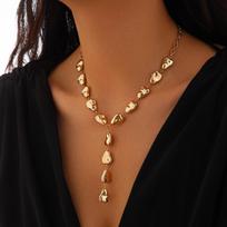 Fashion Luxury Irregular Baroque Y-Shaped Collarbone Chain Cold Wind Flat Drop Pendant Necklace Female Jewelry Accessories