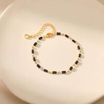 Women Gold Plated Colored Glass Beads Vacation Beach Casual Bracelet