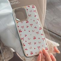 ins cherry bow with 16 apple 17 pro max mobile phone case iphone14 Epoxy 13 generation 15 Huawei 17promax