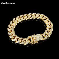 Women Men Diamond Luxury Shiny Bracelet Link Chain Inlaid Rhinestone Hip Hop Gold-20cm