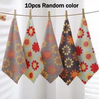 10pcs Sunflower coral fleece cloth, household kitchen lazy dishwashing cloth, thick absorbent square towel, hand towel