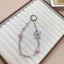 Luxury Rhinestone Haoshi Butterfly Heavy Industry Mobile Phone Chain Pearl Wrist Handheld Short Lanyard Crystal Beaded Key Pendant