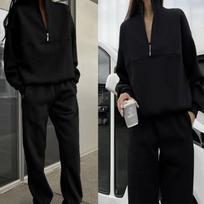 2026 Fashion Women's Sports Half Zipper Stand up Collar Set Sports Pants Two Piece Set Plus Size Women's Clothing S