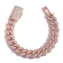 NUOYA Luxury Hip Hop Jewelry 15mm 4 Row Cuban Link Chain Rose Gold Plated Bracelet Iced Out CZ Stones Gift Anniversary Brass+Zircon&Bracelet 7 inch