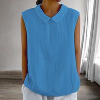 Women's Fashion Solid Color Collar Sleeveless Pullover Shirt Top L mėlyna