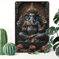 2D GaneshaTinSign1pc 1pc Vintage Ganesha Metal Wall Plaque - 8x12 Inch Tin Sign, Durable Retro Decor with Pre-Drilled Holes 20x30cm（7.8x11.8inch）