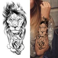 Karūnos liūto gėlė Laikinos tatuiruotės moterims Vyrams Vaikams berniukams Juodojo tigro skeleto tatuiruotės lipdukas netikras kompasas tatuiruotės su puse rankovių