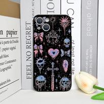 Vintage Gothic Pink Bow Skull Cross Pattern Phone Case for iPhone 17 16 12 11 14 Plus 13 15 Pro Max 13 Mini X XS XR Soft Covers iPhone 13 mini