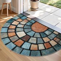 1Pcs Colorful Stone Blocks Half Round Door Mat Non-Slip Washable Floor Mat 2D Flat Semi-Circular Rug for Entryway Hallway Decor 40X60CM
