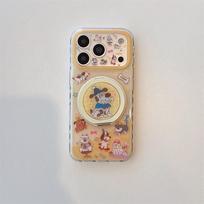 Kawaii Cartoon Dog Ring Stand Phone Case For iPhone 15 16 17 Pro Max INS Cute Yellow Glitter Clear Shockproof Protective Cover For iPhone 17ProMax