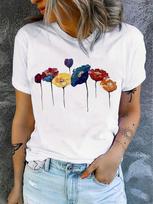 Colorful Watercolor Poppies T Shirt Women Short Sleeve Casual Top Floral Art Print Comfort Soft Fabric for Everyday Wear S