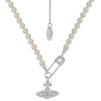 High-end Vivienne Luxury Pearl Brooch And Bracelet With Full Diamond Honeycomb Chain Necklace Silver
