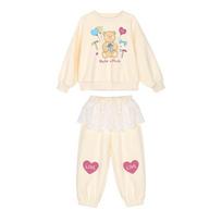 LUSON Xiaoo Girls' Autumn Back-to-School Sweatshirt Set 110 smėlis