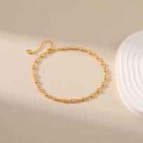 Brass 18k Gold Plated Round Bead Minimalist Anklet For Women