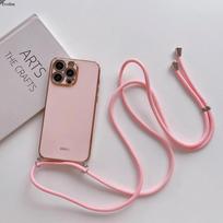 Crossbody lanyard Plating Case For Samsung M35 M15 M55 M34 M14 M53 M33 M52 M13 M42 Soft TPU Lens protection Shockproof Cover Galaxy M55 5G rožinė