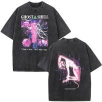 Vintage Washed Anime Ghost in The Shell Motoko Kusanagi T Shirts Men Women Clothing Fashion Short Sleeve Oversized T-shirt Tops S įvairiaspalvis