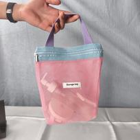 New Dopamine Mesh Toiletry Bag Transparent Portable Cosmetic Bags Large Capacity Underwear Storage Bag Travel rožinė