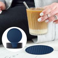 Gėrimų puodelių laikiklis, silikoninis puodelių laikiklis 6 dalių rinkinys su plastikiniu stovu, kavos stalo puodelių laikiklis, stalo laikiklis, gėrimų stalo laikiklis One Size tamsiai mėlyna