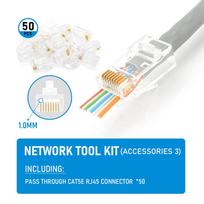 RJ45 užspaudimo replės praėjimas per gniuždymo nuėmimo pjaustytuvą, skirtą Cat7 Cat6 Cat5e 8P8C modulinės jungties Ethernet „viskas viename“ laido įrankis
