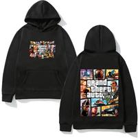 Grand Theft Auto V žaidimo spaudinių gobtuvai Naujo stiliaus anime spaudinio rudens džemperis su gobtuvu animacinis pūkinis minkštas gobtuvas XS juoda