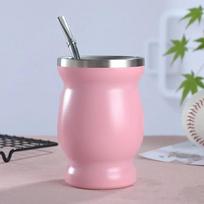 240 ml nerūdijančio plieno matė puodelis argentinietiškos kalabasos formos dvigubo izoliacijos puodelis mini kalabasos puodelis su maišymo filtru šiaudeliu šaukštelių rinkinys 240ml rožinė