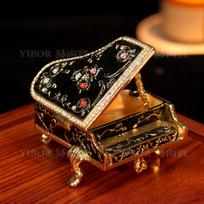 Metal Cloisonne Piano Figurine with Rhinestones, Light Luxury Shippo Craft, Creative Home Desktop Decor Enamel Ornament Gift 6X6x7CM