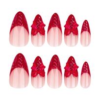 24 Pcs Red French Tip Press On Nails, Long Ballerina Coffin Fake Nails with Bowknot Design for Women One Size raudona