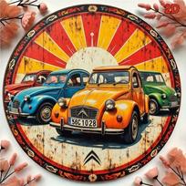 Retro 2CV automobilis Vintažinis metalinis plakatas Garažo sienos dekoras Prancūziškas klasikinis skardinis ženklas