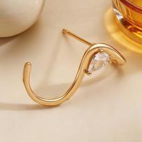 Luxury Copper Inlaid Zircon S-Shaped Stud Earrings for Women Creative Irregular Earrings with Twisted Metal Lines Punk Jewelry