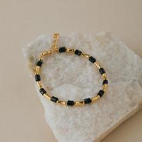 Hand Beaded Stone Bamboo Joint 18k Gold Plated Fashion Bracelet