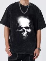 Men's Casual Cotton T-Shirt with Skull Print, Loose Fit, Round Neck, Short Sleeve, Machine Washable, Street Style Graphic Tee S įvairiaspalvis