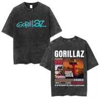 Washed Vintage Rock Band Gorillaz Cotton T Shirt Album Graphic T-shirt Men's Women Clothing Hip Hop Fashion Oversized T-shirts S