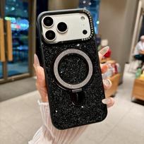 Luxury rhinestone magnetic suction bracket protective case, suitable for iPhone17Promax popular Apple phones in Europe and America 17Promax