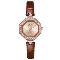Light luxury diamond-encrusted compact octagon watch niche high-value belt women's quartz watch