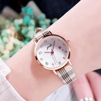 Women's fashion light luxury plaid belt high value casual belt quartz waterproof watch