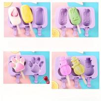4pcs Multi Style Cartoon Silicone Ice Cream Molds, 3D DIY Easy Release Popsicle Maker with Free Sticks, Summer Homemade Ice Pop Tool for Kitchen Cartoon Four-Piece Set