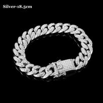 Women Men Fashion Bracelet Luxury Shiny Link Chain Inlaid Rhinestone Bracelet Hip Hop Silver-18.5cm